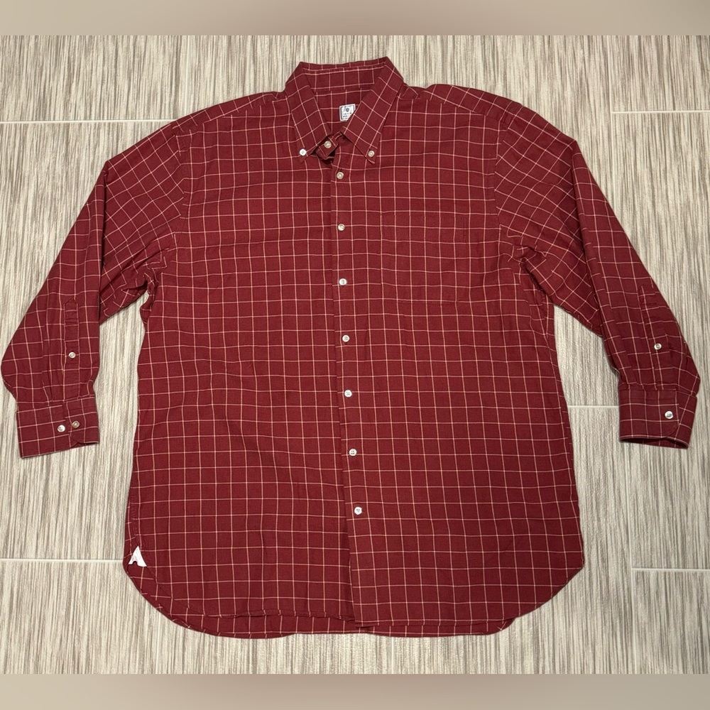 Peter Millar‎ 100% Cotton Mens Size XL Brick Red Plaid Button Down Shirt